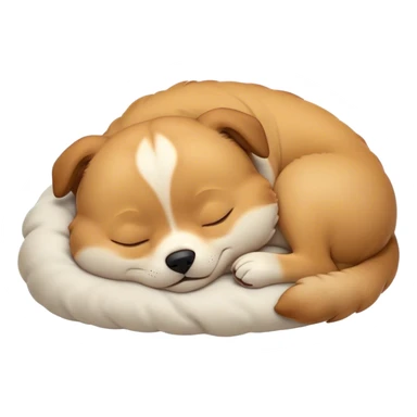 Meme-Worthy Cute Sleeping Domestic Dog Portrait Emoji, Head resting peacefully with a contented smile, showcasing a delightfully cuddly build and a luxuriously soft coat, eyes gently closed in serene, restful slumber, Simplified yet hilariously adorable features, highly detailed, glowing with a soft, drowsy light, high shine, relaxed and utterly lovable, stylized with an air of playful laziness, soft glowing outline, capturing the essence of a sleeping dog that feels destined to become the next viral sensation of adorable rest! sticker