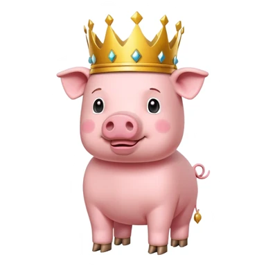 full body pink blocky pig with square head and square body wearing a crown sticker