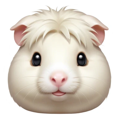 Cinematic Cute White Guinea Pig Portrait Emoji, Head tilted playfully and inquisitively, showcasing a silky, immaculate white coat with a natural glow, round, sparkling dark eyes filled with curiosity, Simplified yet irresistibly adorable features, highly detailed, glowing with a warm, friendly light, high shine, affectionate and lively, stylized with a touch of whimsy, bright and endearing, soft glowing outline, capturing the essence of a mischievous yet loving guinea pig, so playful it feels like it could nuzzle out of the screen and into your arms! sticker