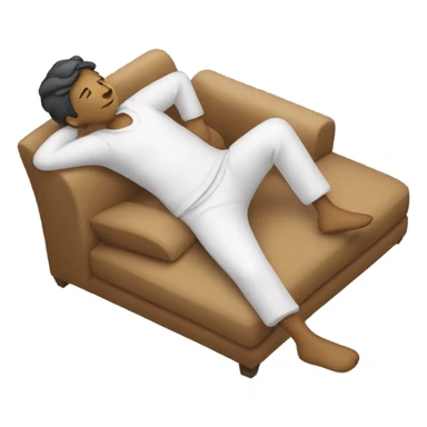 A person lying on a sofa, one leg crossed over the other, with hands behind the head, relaxing in a cozy setting, neutral skin sticker