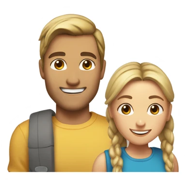 Woman and man smiling, woman has straight Brown hair in a ponytail, slightly sunkissed skin, man has blonde long hair which are in a ponytail, slightly sunkissed skin sticker