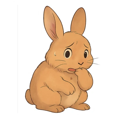 apricot bunny biting paw nervously, soft Ghibli style sticker