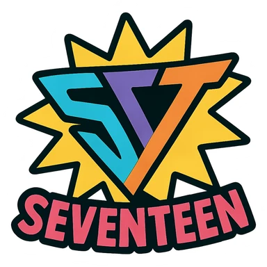 logo for boyband Seventeen in a vibrant, cartoonish style sticker