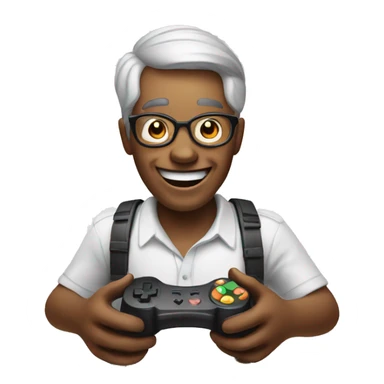 An emoji laughing while holding a game controller sticker