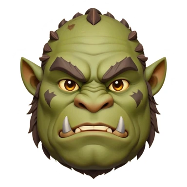 Cinematic Noble Ogre Portrait Emoji, Majestic and imposing, with a rugged, muscular form in deep earthy greens and browns, adorned with battle scars and subtle tribal markings, exuding calm, noble strength and unexpected wisdom, simplified yet strikingly detailed, glowing with a shadowy outline that captures the essence of a gentle giant with fierce heart! sticker