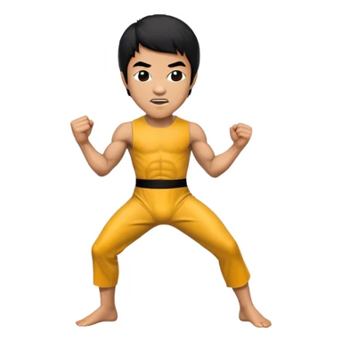 Cinematic Realistic Bruce Lee Pop Culture Emoji, featuring a dynamic portrayal of the legendary martial artist rendered with crisp detail and energetic lighting. sticker