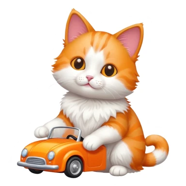 cat full body sitting and playing with a toy car sticker