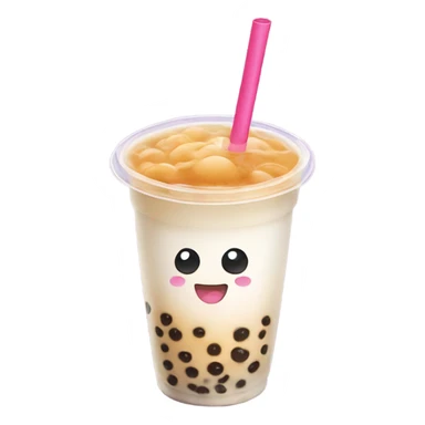 bubble tea with cute hungry face sticker