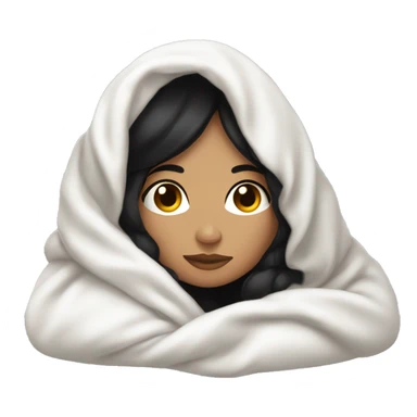 Woman with black hair  laying down cozy in a white blanket  sticker