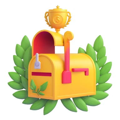 mailbox with a trophy and laurel wreath, indicating high reputation, 3D emoji style sticker