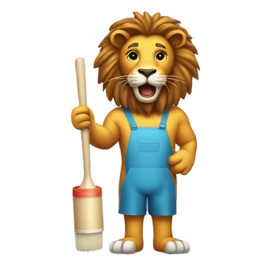 lion standing holding paint roller with contracture dress talking sticker