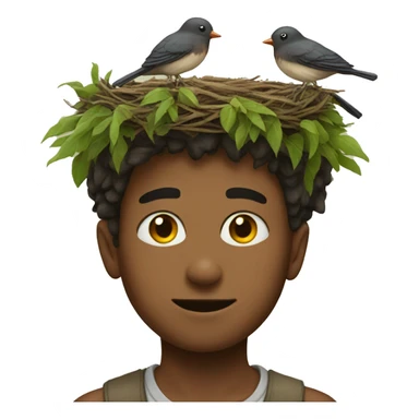 Boy with a birds nest on head  sticker