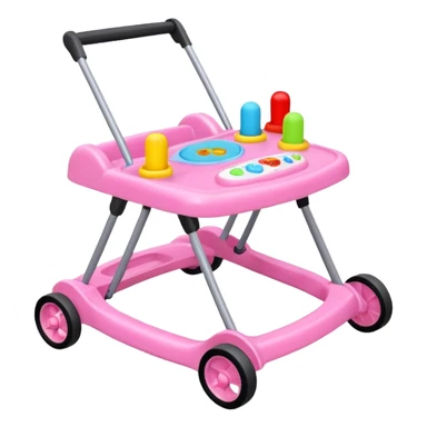 pink baby walker with toys on it sticker