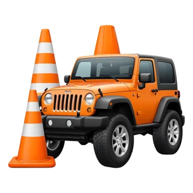 Jeep Wrangler running over an all-white traffic cone, tire contact visible, emoji style sticker