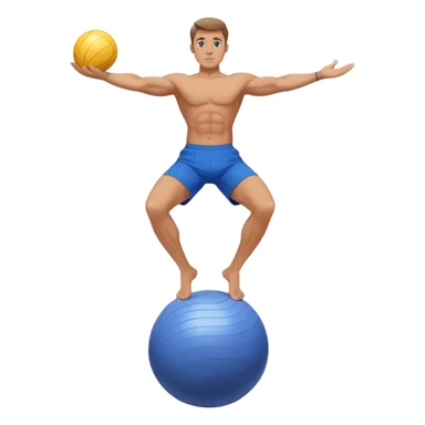 fit man with blue shorts stand on half-stability-ball balance sticker