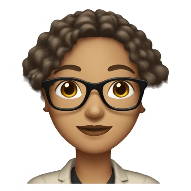 light brown skinned woman with long black curly hair and glasses sticker