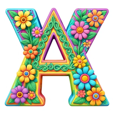 3D style, psychedelic colored Letter A, with hippie style flower border sticker