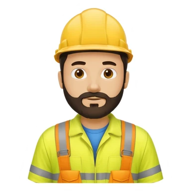 man with dark hair and beard and yellow hi vis overalls sticker