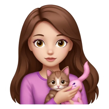 Pretty girl long hair Brown makeup pink kitten sticker