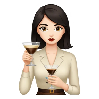 brunette hair down girl black hair drinking an espresso martini sticker