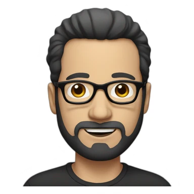 White man with medium black beard, black glasses, and black receding hair, and a quite big nose sticker