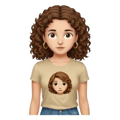 full body, very beautiful italian girl, dark brown eyes, looking like Emma Watson, with curly and big volume very bright brown hair, and a golden piercing ring in nose on left side, pulling up

 sticker