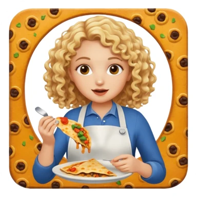 mujer con pelo rubio rizado comiendo quesadillas quemadas sabor bebé. sticker