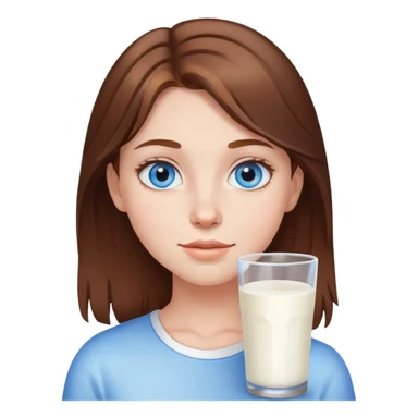 Brown hair blue eyed girl with milk on face sticker