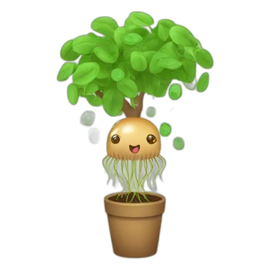 Cute brown jellyfish planting money tree sticker