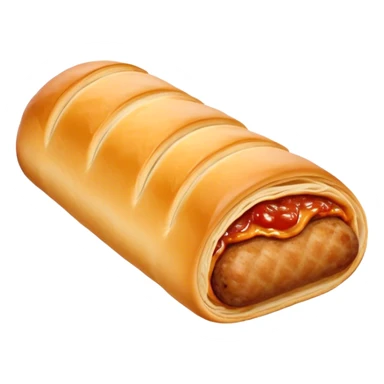 cinematic-realistic-sausage-roll-dish-emoji,-depicted-with-a-crisp,-golden-pastry-wrapped-around-flavorful-sausage,with tomatoe sauce on top sticker