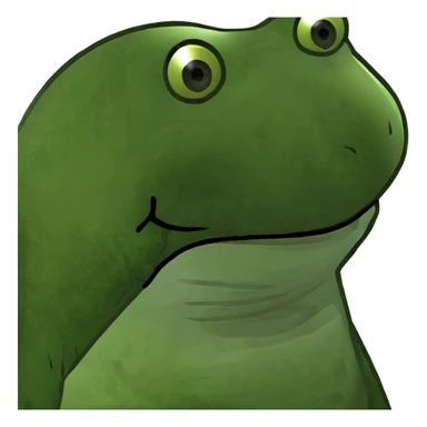 green bufo frog holding a tiny flag sticker