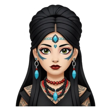white shaman woman black clothes black accesories face tattoos sticker