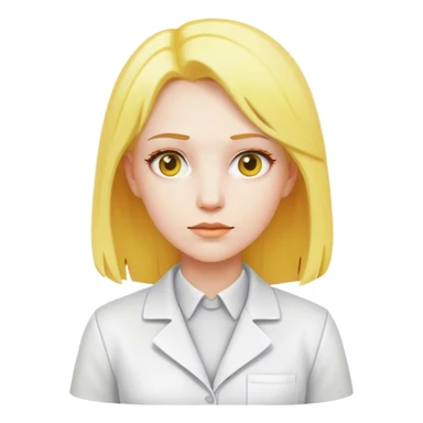 science womman with white clothes with yellow hair sticker