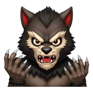 Create an emoji of Werewolf half bodied till waist sharp nails angry face black  sticker