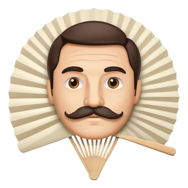 Folding paper fan with an Italian man with mustache printed as decoration on the fan surface sticker