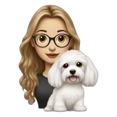 Long hair, eyeglassed turkish girl with white maltipoo sticker