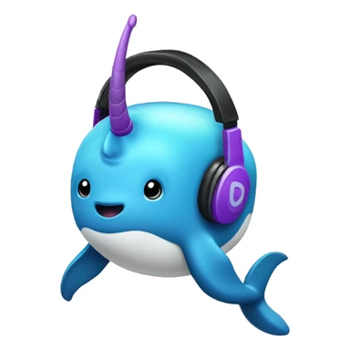 Purple (blueish) narwhal wearing headphones sticker