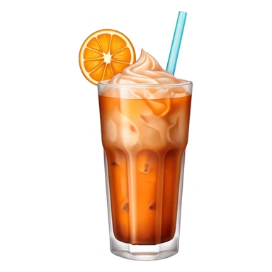 Cinematic Realistic Thai Ice Tea Drink Emoji, depicted as a chilled glass of sweet, creamy iced tea rendered with vivid textures and refreshing, dynamic lighting. sticker