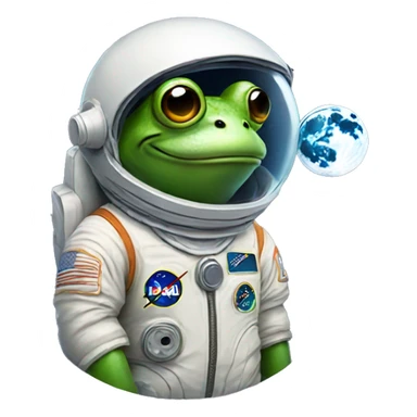Frog wearing astronaut suit holding the moon sticker