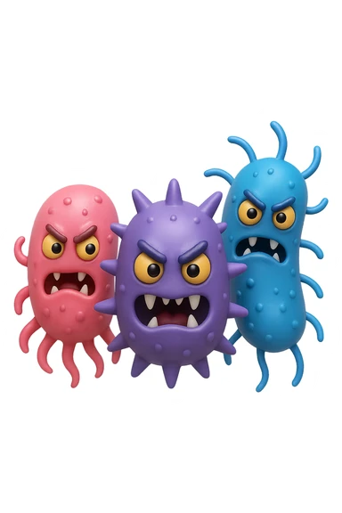 emoji 3d stile iphone di tre batteri intestinali cattivi 3d sticker