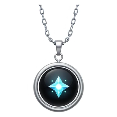 magical onyx pendant glowing with silver light, surrounded by tiny cosmic sparks, chain suspended invisibly sticker