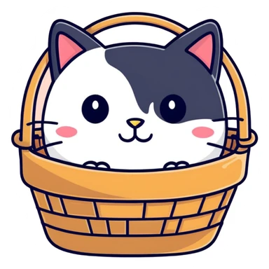 Tuxedo cat in a basket with strawberries  sticker