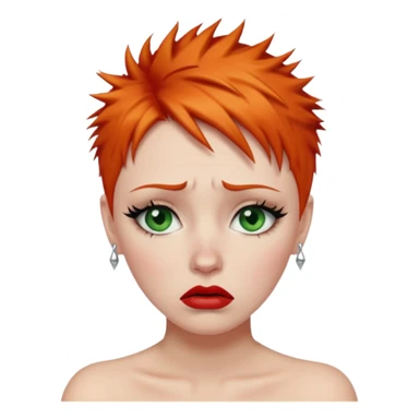 Short spikey Ginger hair, green eyes, black long eye lashes large red lips White woman very sad crying years coming out or eyes sticker