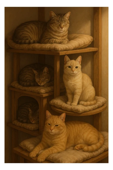 cats relaxing in a vertical playhouse sticker