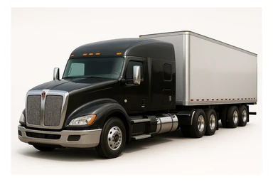 Enhance photorealism for this 2026 Kenworth T680 Flat Top semi sleeper, with ultra-realistic lighting, chrome, and surface details, no air filters, flat top sleeper cab emphasized, no background. Render in ultra-realistic photographic style with perfect lighting and detailed chrome and paint reflections, no background. sticker