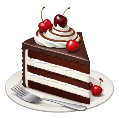 black forest gateau cake slice with fork and plate sticker