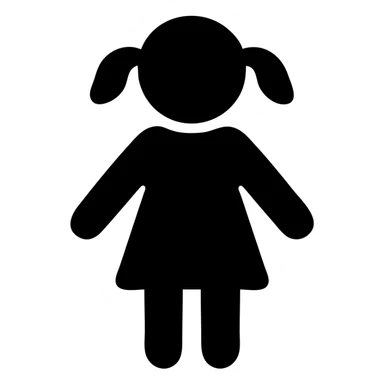 a girl as a solid filled icon, bold silhouette, no internal details, easily recognizable sticker
