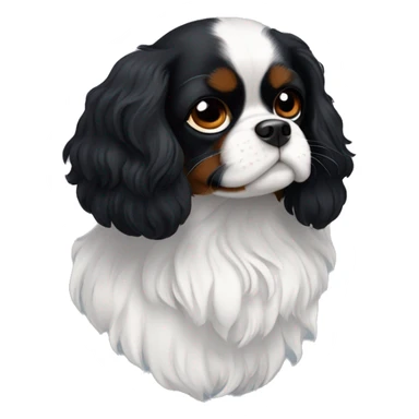 Small completely black Cavalier King Charles spaniel with black fur on his whole face and white fur on chest sticker