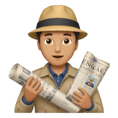 man energetically throwing a rolled-up newspaper to his right sticker