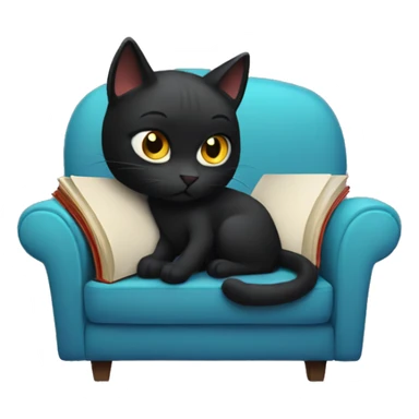 black cat on a couch reading a book sticker